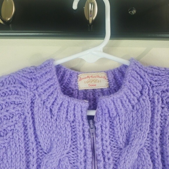 Handmade vintage knitted purple gown with ribbon tie size 0-9 - Picture 3 of 5